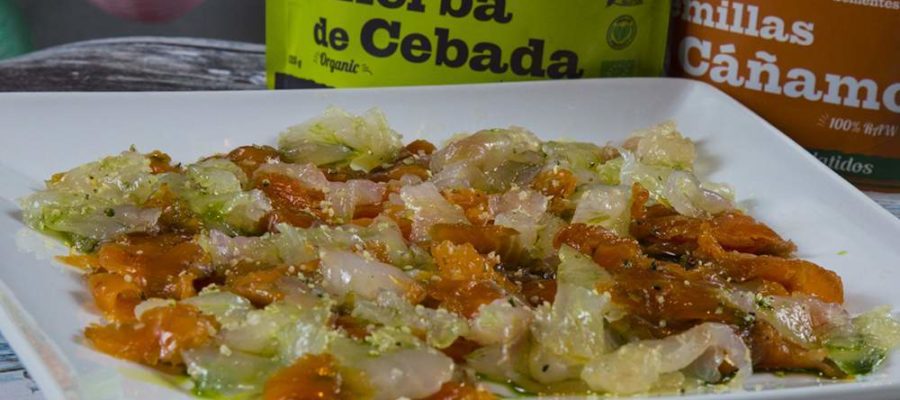 Trucha y bacalao ahumados con Hierba de Cebada y Semillas de Cáñamo