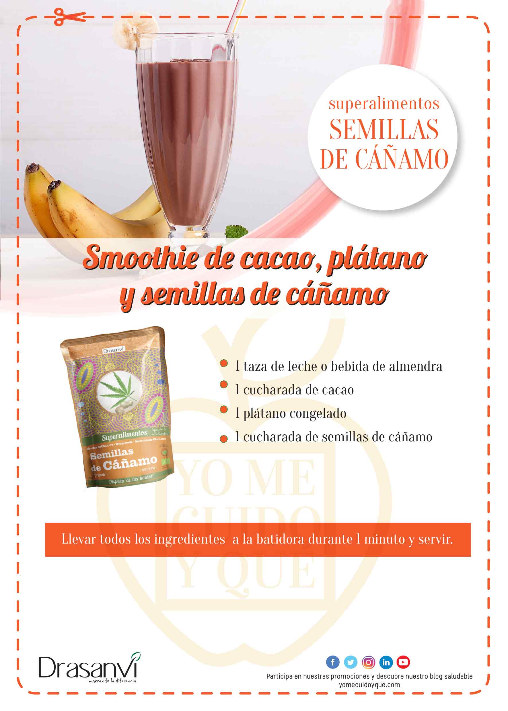 Cocina con Superalimentos: Smoothie de cacao, plátano y semillas de cáñamo.