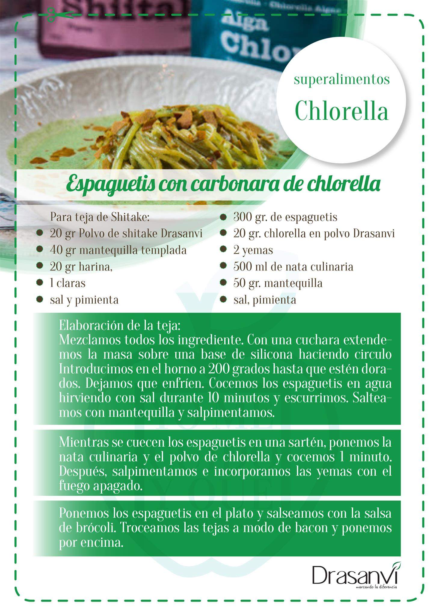 Espaguetis con carbonara chlorella